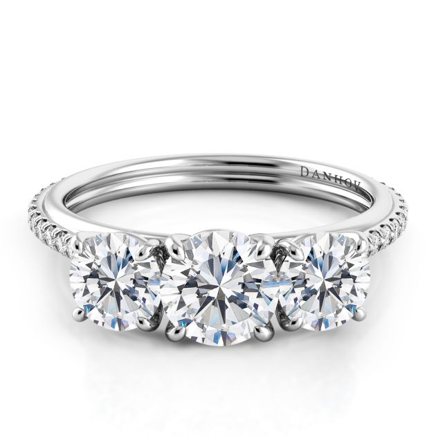 Danhov Unito Three Stone Engagement Ring in 14k White Gold