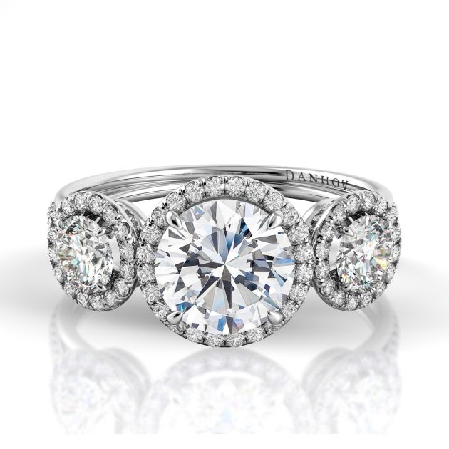 Danhov Unito Three Stone Diamond Engagement Ring in 14k White Gold
