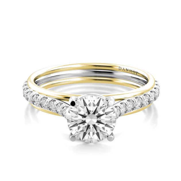 Danhov Unito Two-Tone Triple Shank Diamond Engagement Ring in 18k Yellow Gold