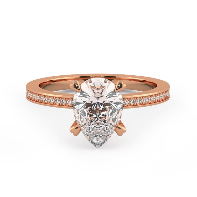 Danhov Classico Pear Cut Ladies Engagement Ring in 14k Rose Gold