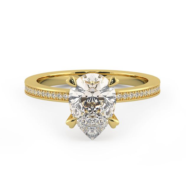 Danhov Classico Pear Cut Ladies Engagement Ring in 14k Yellow Gold