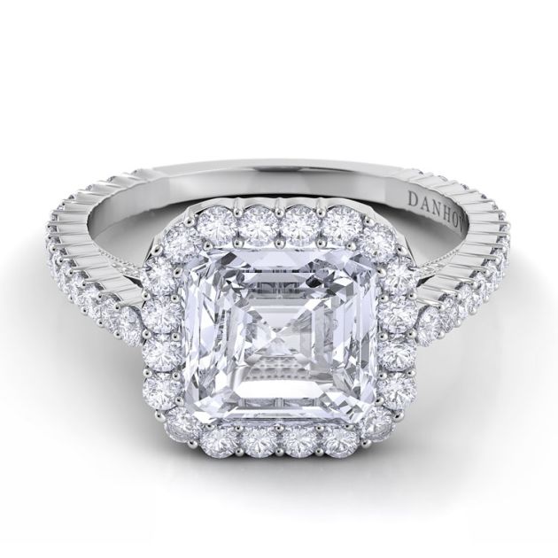 Danhov Carezza Single Shank Ascher Engagement Ring in 14k White Gold