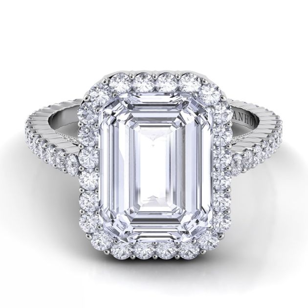 Danhov Carezza Emerald Cut Engagement Ring in 14k White Gold