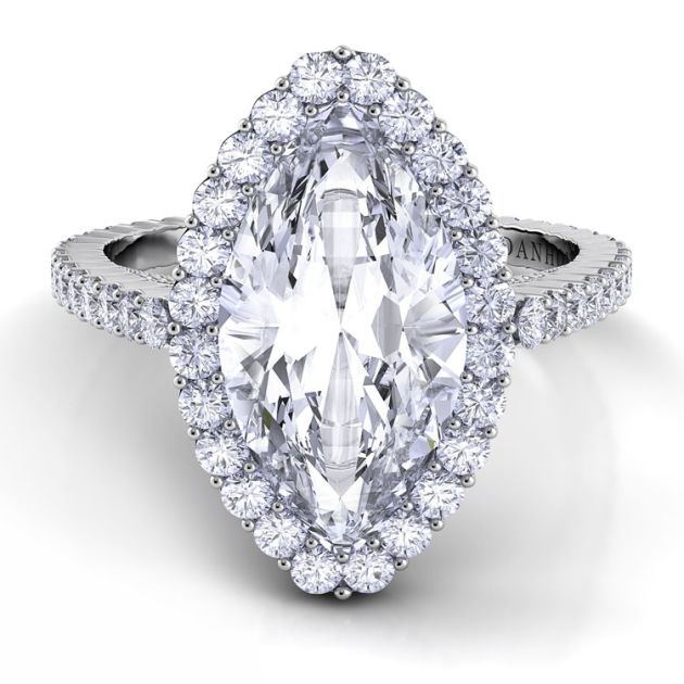 Danhov Carezza Single Shank Marquise Engagement Ring in 14k White Gold