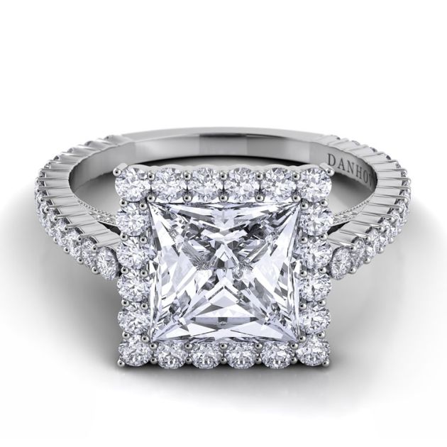 Danhov Carezza Single Shank Princess Cut Engagement Ring in 14k White Gold