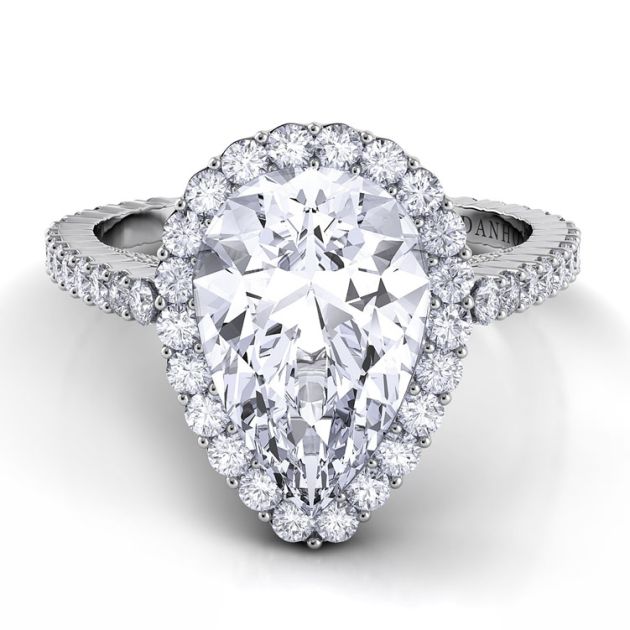 Danhov Carezza Single Shank Pear Shaped Cut Engagement Ring in 14k White Gold