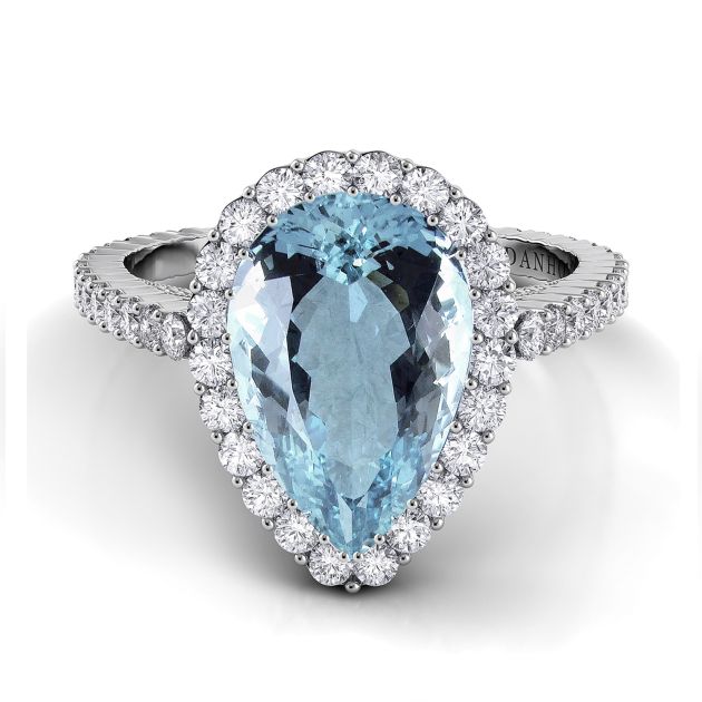 Danhov Carezza Single Shank Pear Shaped Cut Aquamarine Fine Ring in 14k White Gold