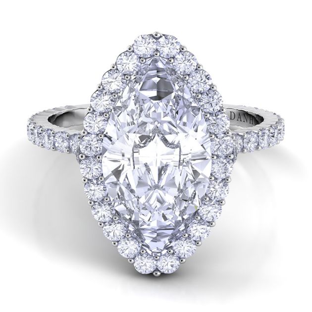 Danhov Carezza Single Shank Marquise Engagement Ring in 14k White Gold