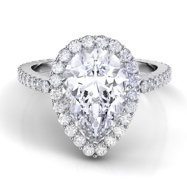 Danhov Carezza Single Shank Pear Shaped Engagement Ring in 14k White Gold