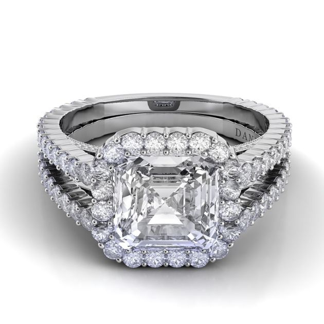 Danhov Carezza Asscher Cut Halo Engagement Ring in 14k White Gold
