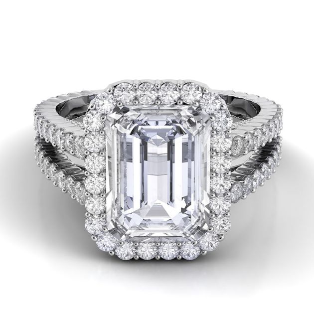 Danhov Carezza Double Shank Emerald Engagement Ring in 14k White Gold