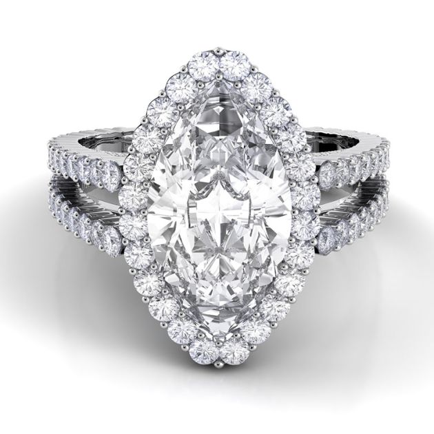 Danhov Carezza Double Shank Marquise Engagement Ring in 14k White Gold
