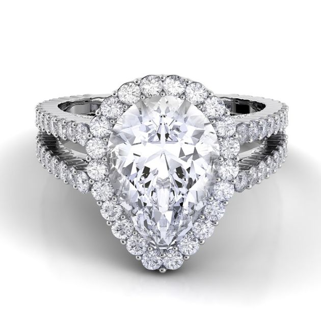 Danhov Carezza Pear Shaped Diamond Engagement Ring in 14k White Gold