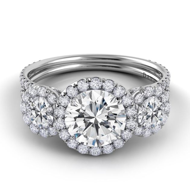 Danhov Solo Filo Unique Three Stone Engagement Ring in 14k White Gold