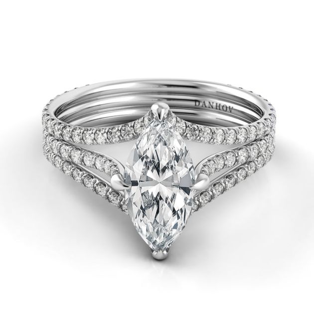 Danhov Solo Filo Triple Shank Marquise Engagement Ring in 14k White Gold