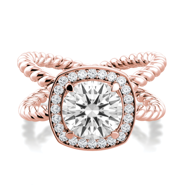 Danhov Eleganza Unique Design Engagement Ring with Halo in 18k Rose Gold