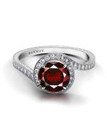 Danhov Abbraccio Swirl Garnet Ring in 18k White Gold