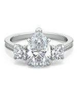 Danhov Classico Three Diamond Pear Cut Engagement Ring in 18k White Gold