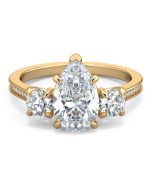 Danhov Classico Three Diamond Pear Cut Engagement Ring in 18k Yellow Gold