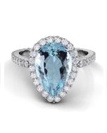 Danhov Carezza Single Shank Pear Shaped Cut Aquamarine Fine Ring in 14k White Gold