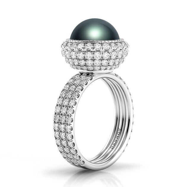 Danhov Trenta Limited Edition Black Pearl Diamond Ring in 14k White Gold