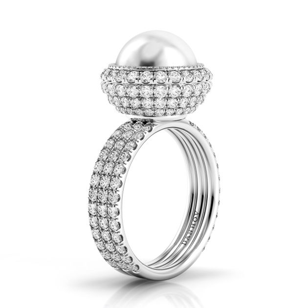 Danhov Trenta Limited Edition Pearl Diamond Ring in 14k White Gold