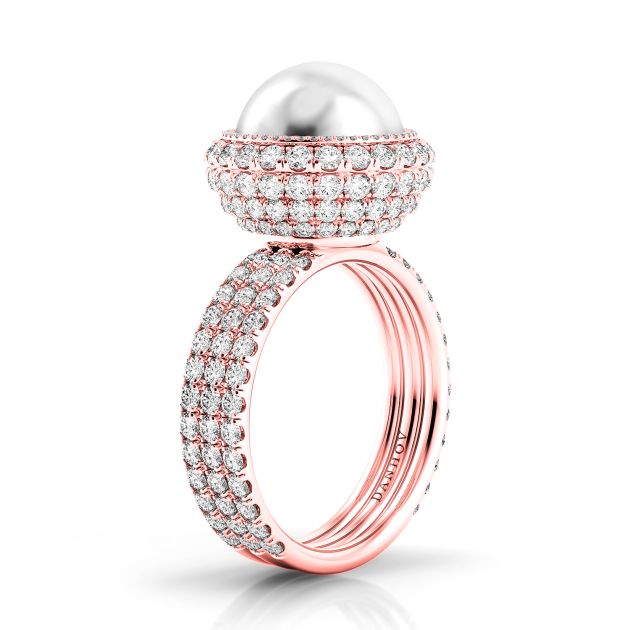Danhov Trenta Limited Edition Rose Gold and Pearl Diamond Ring in 14k Rose Gold