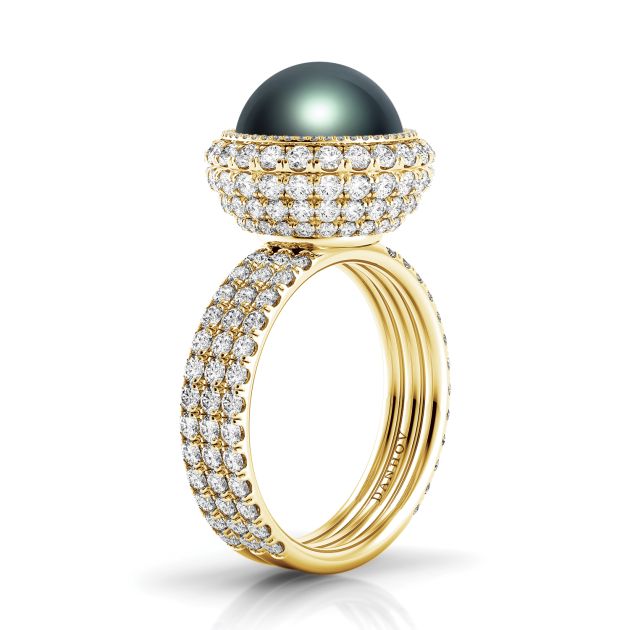 Danhov Trenta Black Pearl Diamond Ring in 14k Yellow Gold