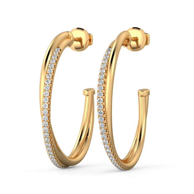 Norme de Danhov CrossOver Medium Hoop Diamond Earrings in 18k Yellow Gold