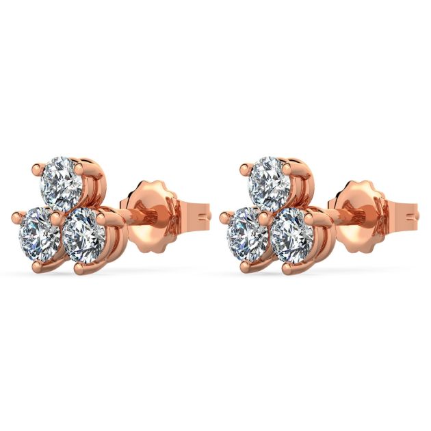 Trio Diamond Cluster Stud Earrings in 14kt Rose gold 