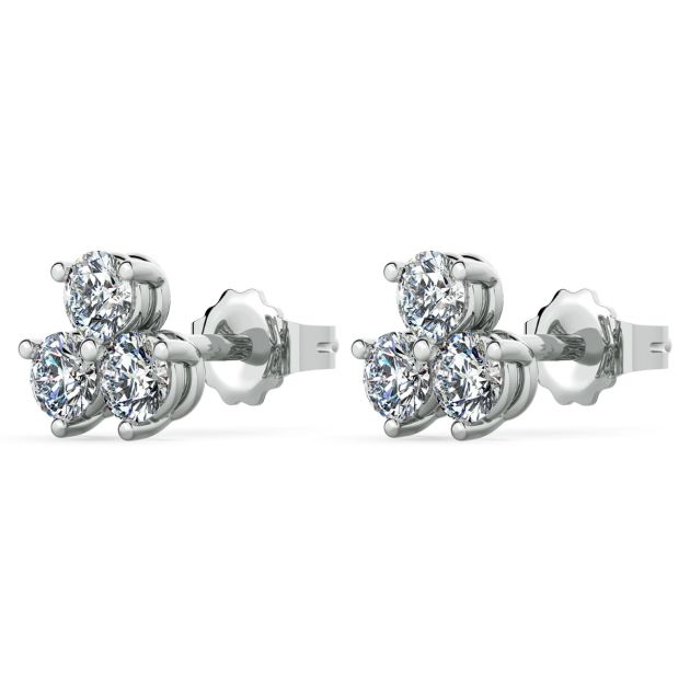 Trio Diamond Cluster Stud Earrings in 14kt white gold