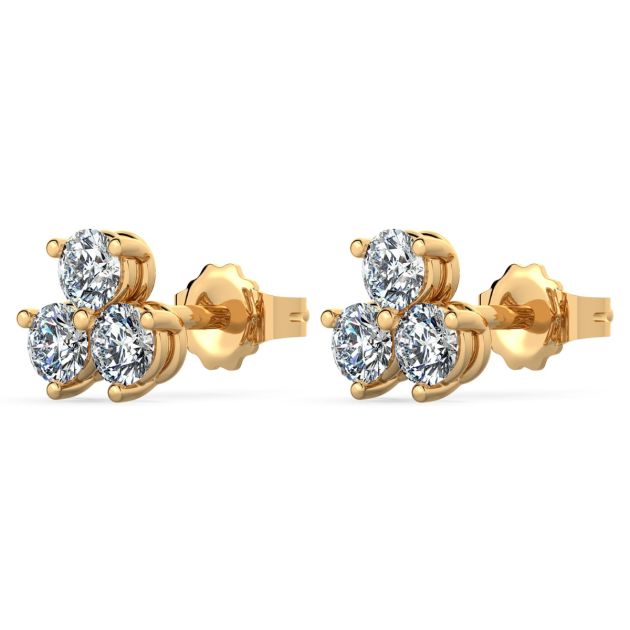 Trio Diamond Cluster Stud Earrings in 14kt Yellow gold 
