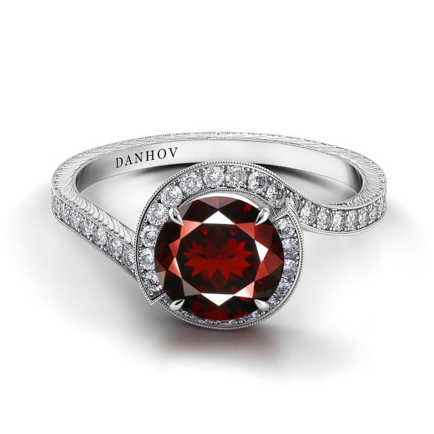 Danhov Abbraccio Swirl Garnet Ring in 14k White Gold