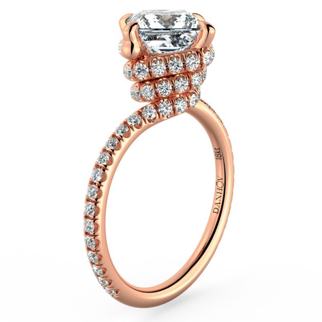 Danhov Abbraccio Swirl Princess Diamond Engagement Ring in 18k Rose Gold