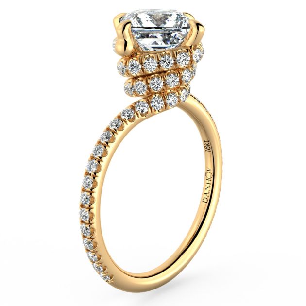 Danhov Abbraccio Swirl Princess Diamond Engagement Ring in 18k Yellow Gold