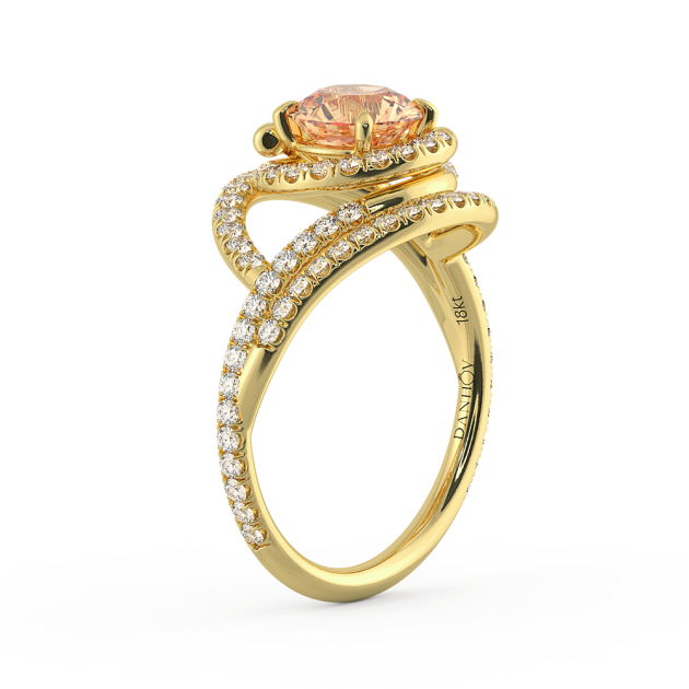 Danhov Abbraccio Double Swirl Brown Pink Diamond Engagement Ring in 14k Yellow Gold