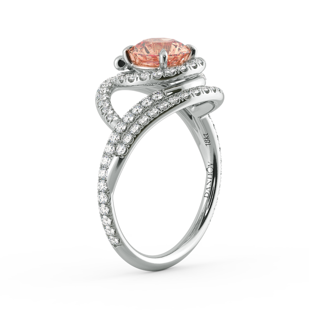 Danhov Abbraccio Double Swirl Peachy Pink Diamond Engagement Ring in 14k White Gold