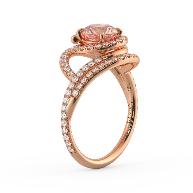 Danhov Abbraccio Double Swirl Peachy Pink Diamond Engagement Ring in 14k Rose Gold