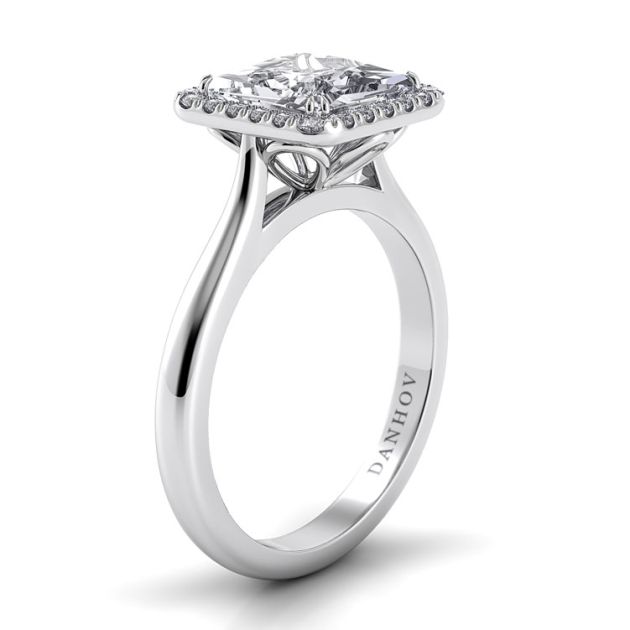 Danhov Classico Halo Princess Cut Engagement Ring in 14k White Gold