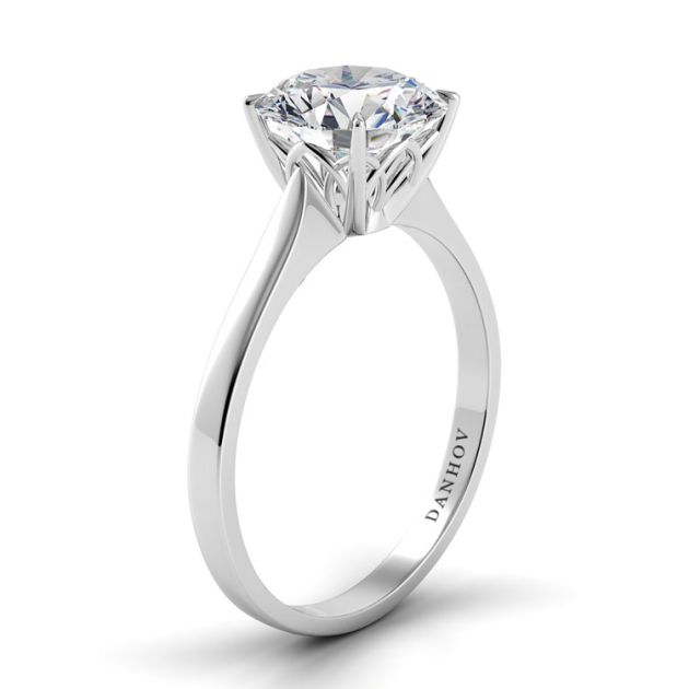 Danhov Classico Single Shank Handcrafted Engagement Ring  in 14k White Gold