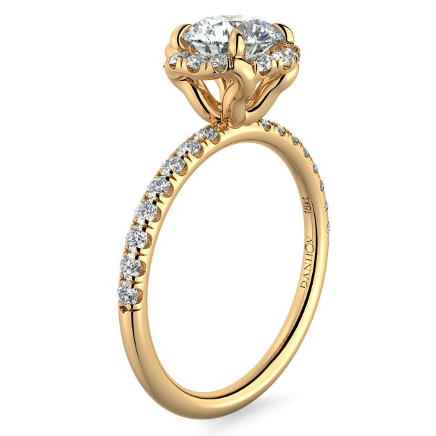 Norme De Danhov Halo Ladies Engagement Ring in 18k Yellow Gold