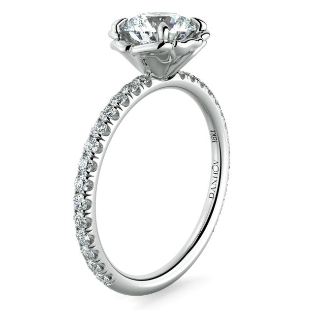 Norme De Danhov Halo Ladies Engagement Ring in 18k White Gold