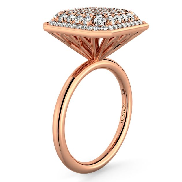 Danhov Diamante Cluster Emerald Shape Fine Ring in 14k Rose Gold
