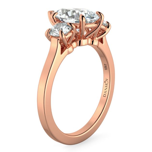 Danhov Classico Three Diamond Pear Cut Engagement Ring in 14k Rose Gold