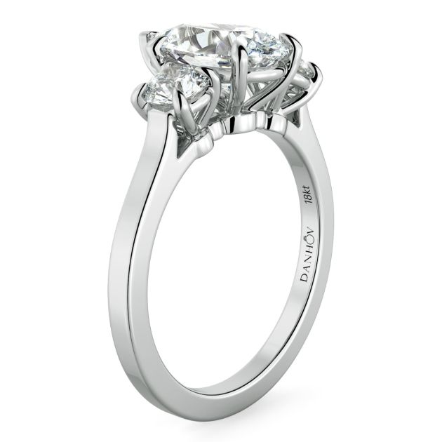 Danhov Classico Three Diamond Pear Cut Engagement Ring in 14k White Gold