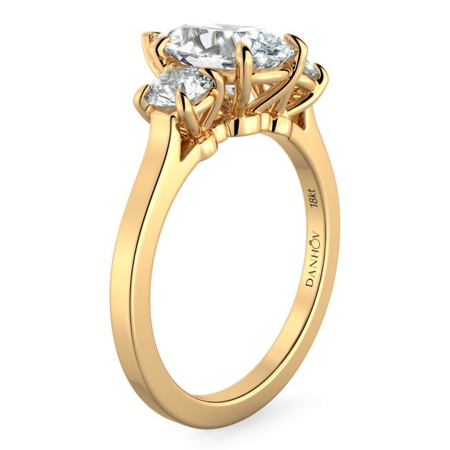 Danhov Classico Three Diamond Pear Cut Engagement Ring in 14k Yellow Gold