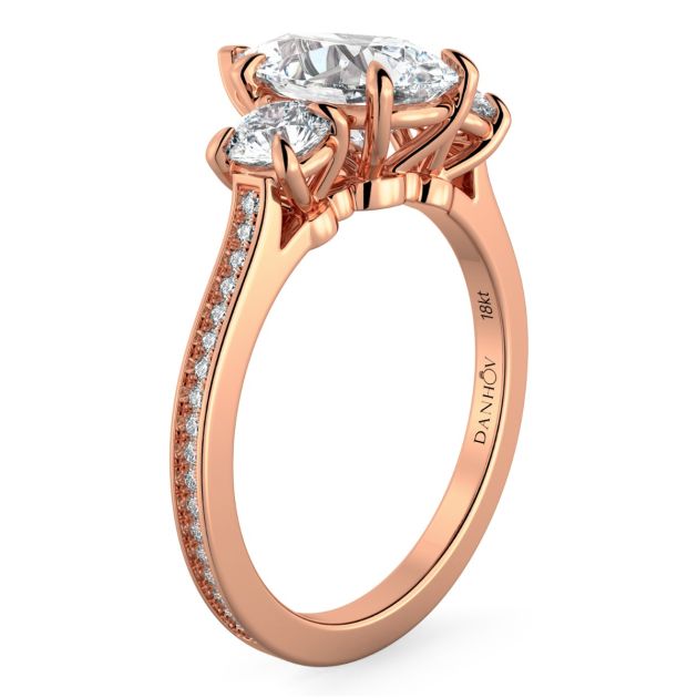 Danhov Classico Three Diamond Pear Cut Engagement Ring in 14k Rose Gold