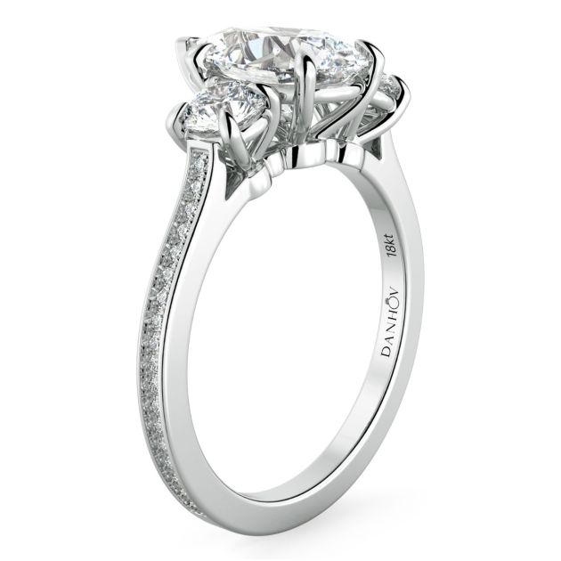 Danhov Classico Three Diamond Pear Cut Engagement Ring in 14k White Gold