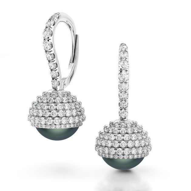 Danhov Trenta Limited Edition Black Pearl Diamond Earrings in 14k White Gold