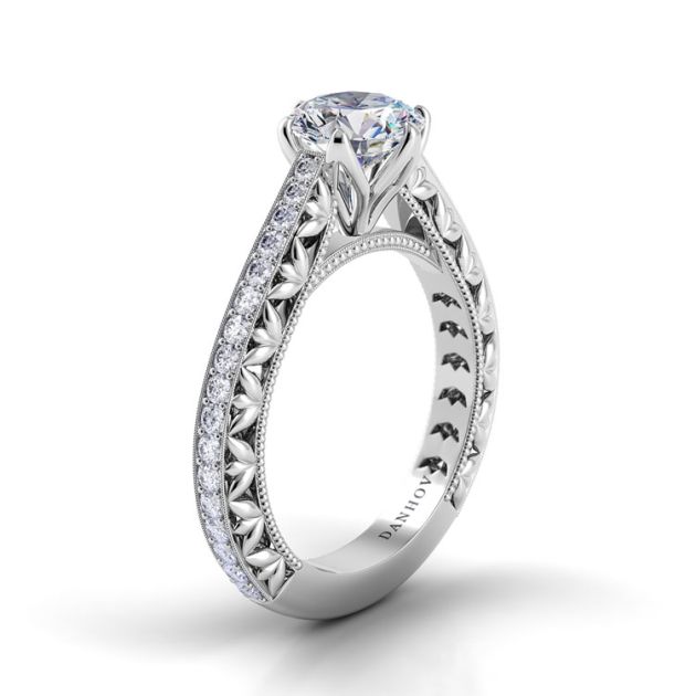 Danhov Petalo Floral Designer Engagement Ring in 14k White Gold